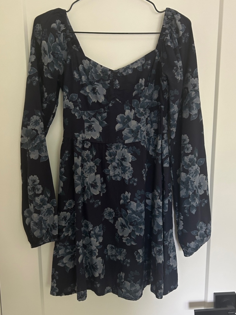 Hollister Navy Floral Long-Sleeve Mini Dress